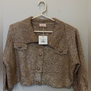 NWT NKN Nekane Cropped Gold Lurex Jacket - M/L - $99 MSRP